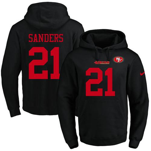 Nike 49ers #21 Deion Sanders Black Name & Number Pullover NFL Hoodie - Click Image to Close
